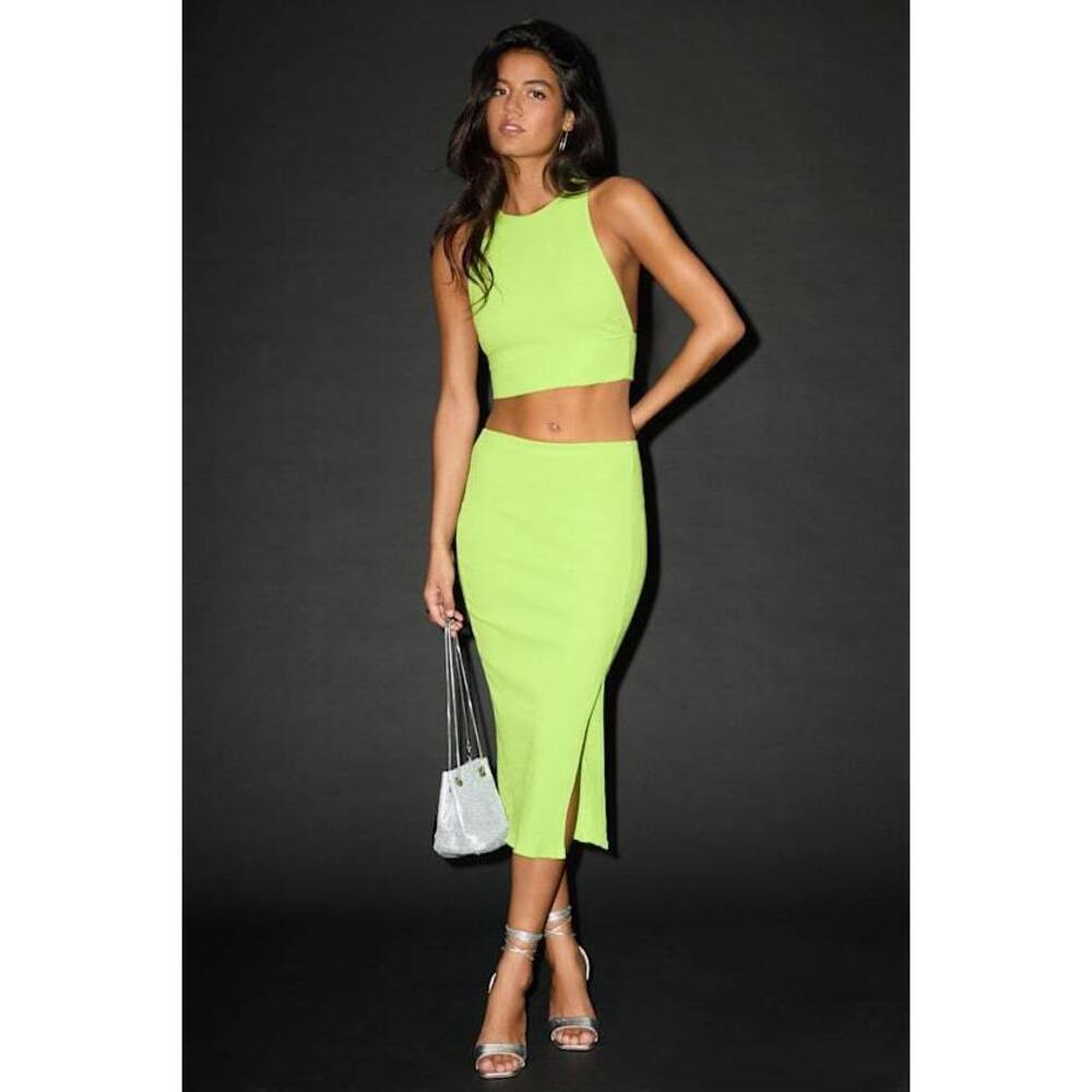 Lulus Absolute Edge Lime Green Sleeveless Two-piece Bodycon Midi Dress - Size S